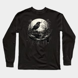 The Black Bird Is Sitting In The Shadow Of a Full Moon Long Sleeve T-Shirt